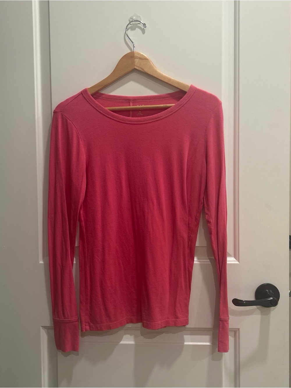 GAP Long Sleeve Crewneck Top in Bright Pink